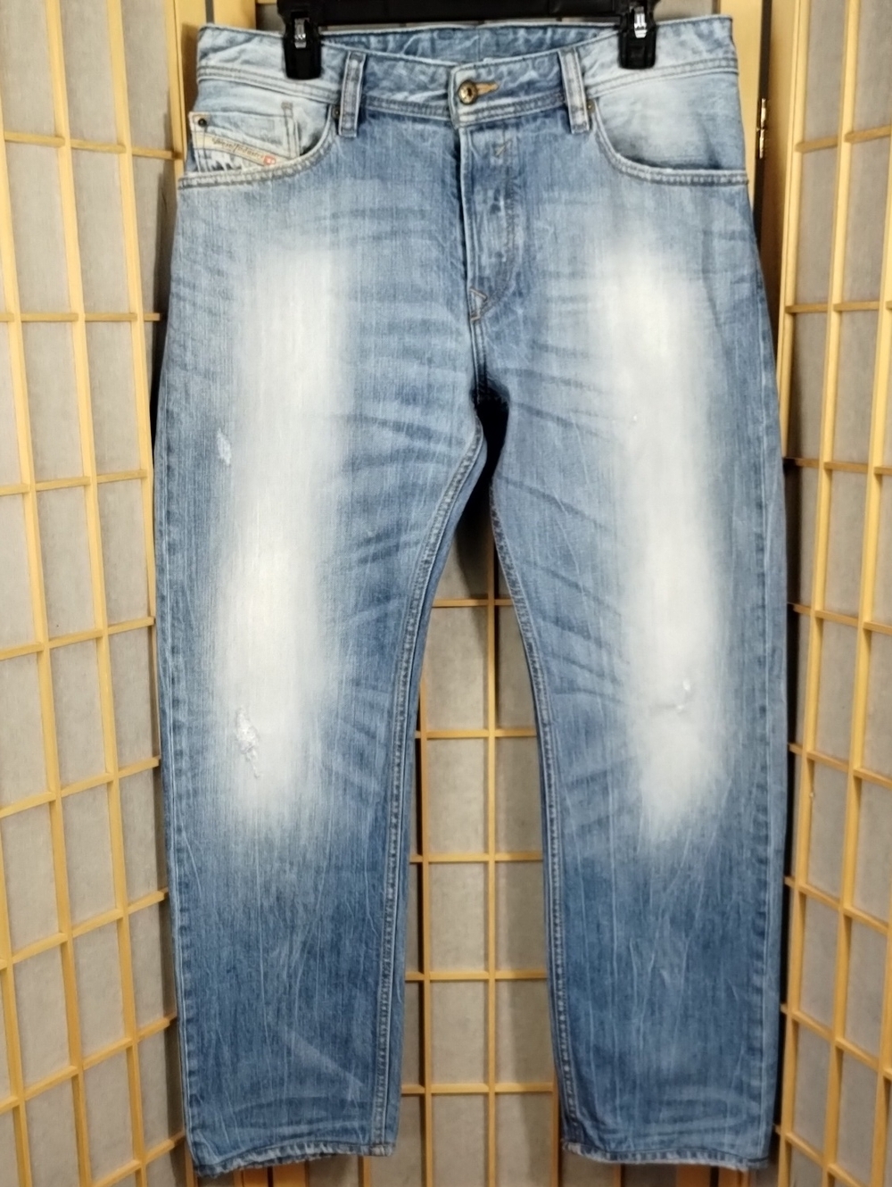 Diesel Waykee Light Wash Regular Straight Led Distressed Men's Jeans Size 34